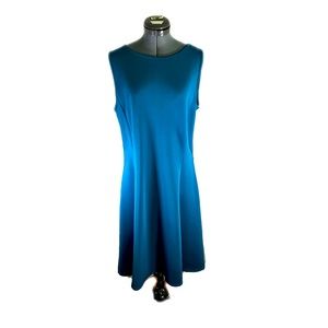 New York & Company Women Teal V-neck Dress Size Large